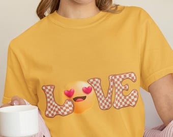 LOVE Graphic Sweatshirt, Smiley Love Design, Checkered Love Aesthetic, Cute Unisex Crewneck, Valentine Gift Idea