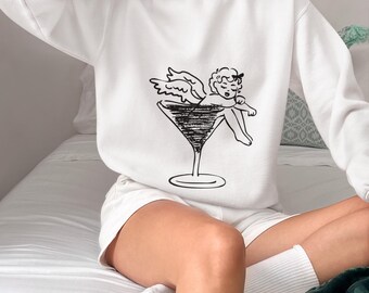 Cupid Martini Graphic Sweatshirt, Funny Valentine's Day Pullover, Valentine Gift for Her