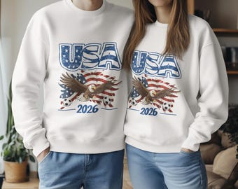 USA World Cup 2026 Sweatshirt, American Soccer Fan Crewneck, Patriotic Eagle USA Shirt, Matching Couple Fan Outfit