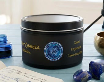 Throat Chakra Candle: Winged Codex Tin Candle, Aromatherapy Meditation