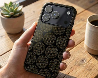 Flower of Life Phone Case, Sacred Geometry Pattern, Golden Mandala Cover, Spiritual iPhone Samsung