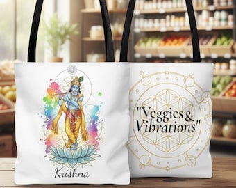Veggies & Vibrations tote bag | Krishna watercolor tote