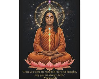 Paramahansa Yogananda Meditation Print Canvas | Spiritual Sacred Geometry Chakra Wall Art