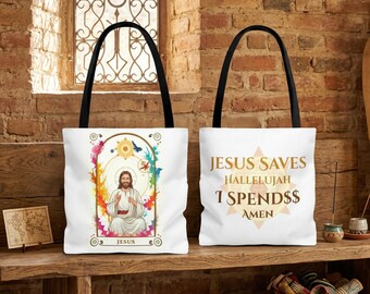 Jesus Saves Hallelujah I Spend Amen Tote Bag, Humor Tote, Spiritual Gift, Church Girl Aesthetic, Market Bag