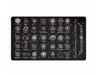 Sacred Geometry Symbols Desk Mat | Black Patterned Deskpad