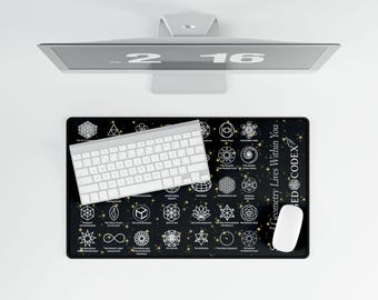 Alfombrilla de escritorio de geometría sagrada, alfombrilla de ratón extendida, espacio de trabajo espiritual