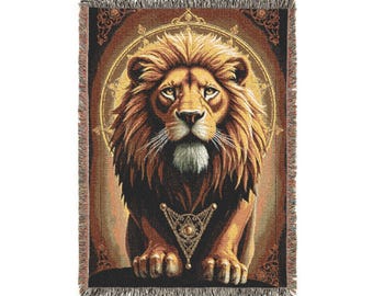 Regal Lion Tapestry Woven Blanket | Lion of Sovereignty, Courage & Leadership