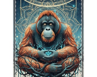 Medytujący orangutan, tkany gobelin ścienny o świętej geometrii | Dekoracja z motywem zwierząt duchowych jogi