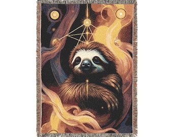 Stellar Sloth — medytacyjny tkany koc z motywem dzikiej przyrody