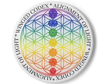 Alignment of Light Coaster, Chakra Geometry Art, Flower of Life, Winged Codex