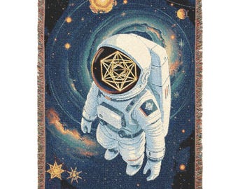 Astronaut Geometric Star Woven Blanket | Space Galaxy Throw