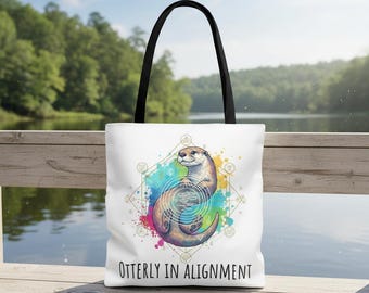 Otterly in Alignment Tote Bag, Spiritual Animal Tote, Otter Humor, Sacred Geometry Art, Mindfulness