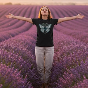 Teal Butterfly with Flower of Life T-Shirt | Geometric Spiritual Shirt