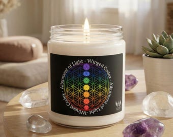 Alignment of Light Chakra Candle,  Sacred Geometry • Spiritual Decor • Meditation Ritual Soy, Winged Codex