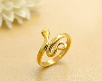 Snake Ring Gold Plated, Handmade Serpent Adjustable Ring for Women, Minimalist Boho Statement Jewelry, Unique Gift