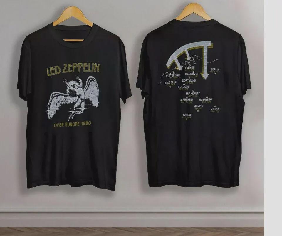 Vintage 1980 Led Zeppelin Over Europe Tour Last Concert T-shirt