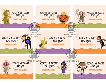 Printable Halloween Favor Tags: Trick or Treat Bag Labels (PDF Download)