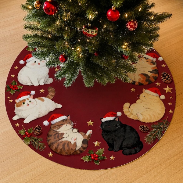 Falda de árbol de Navidad con diseño de gato, funda para árbol de Navidad con diseño de gato, decoración para el hogar, regalo de inauguración de la casa