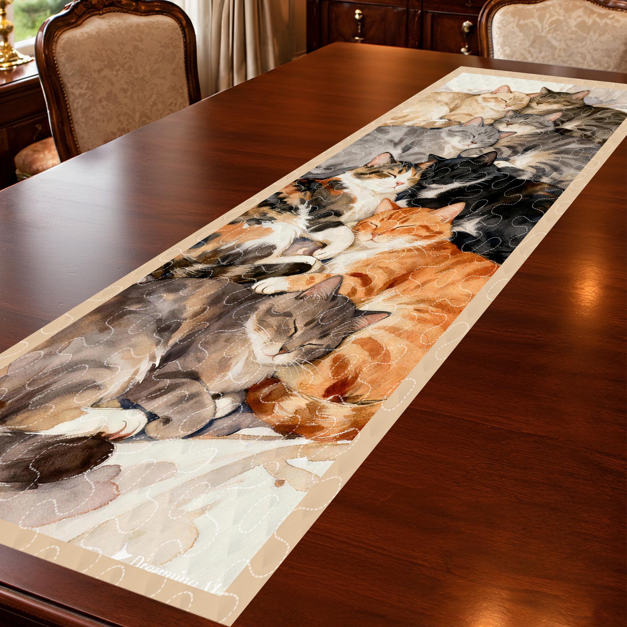 Cute Cat Quilted Table Runner, Cute Cat Table Runner, Artistic ...