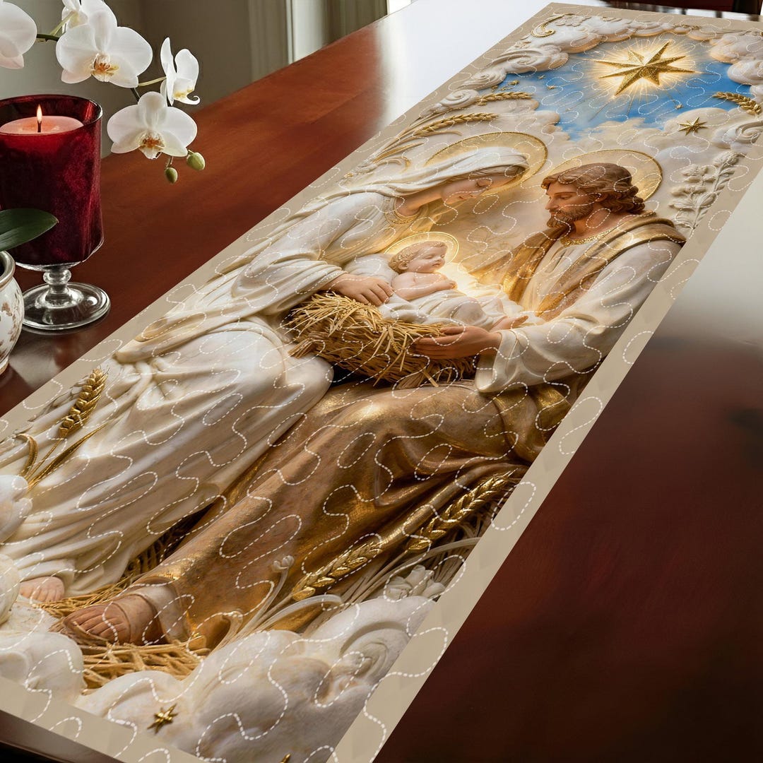 Bethlehem Nativity Christian Quilted Table Runner, Bible Table Runner ...