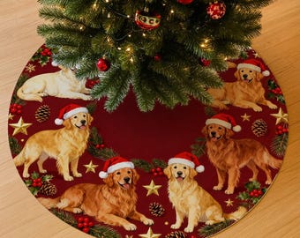 Golden Retriever Dog Christmas Tree Skirt, Golden Retriever Dog Christmas Tree Cover, Christmas Tree Home Decor, Christmas Decor Gift