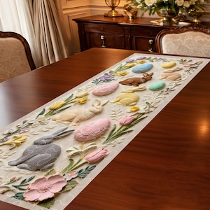 Easter Bunny Quilted Table Runner, Spring Rabbit Table Runner, Artistic Patchwork Design, Elegant Table Decor for Dining & Kitchen