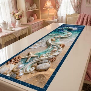 Ocean Waves Quilted Table Runner, Starfish Ocean Table Runner, Artistic Patchwork Design, Elegant Table Decor for Dining & Kitchen