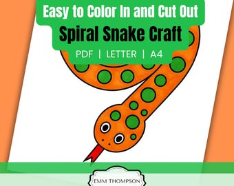 Serpente a spirale stampabile per bambini, attività di colorazione di un serpente appeso ritagliato, 4 livelli di difficoltà, progetto artistico per la classe, download immediato