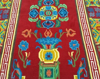 Vintage Floral Wool Rug, Traditional Handmade Area Rug, Boho Living Room Bedroom Carpet