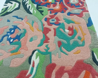 Tapete corredor abstrato moderno, tapete de lã tufado à mão, corredor contemporâneo