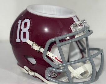 Organizador de escritorio con mini casco de fútbol americano de los Alabama Crimson Tide – Regalo para la cueva del hombre