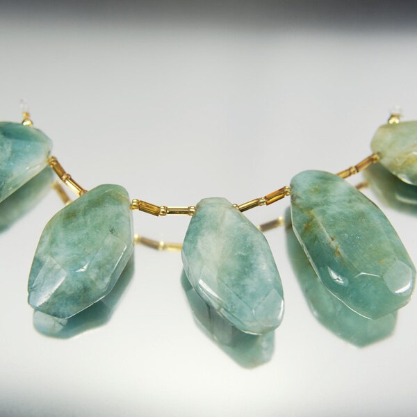 Aquamarine Faceted Freeform Briolette Nuggets, Set of 5, Organic and Beautiful, 16.3 X 9.0 X 33.2 - 19.8 X 10.0 X 38.2 MM, 240.0 Carats