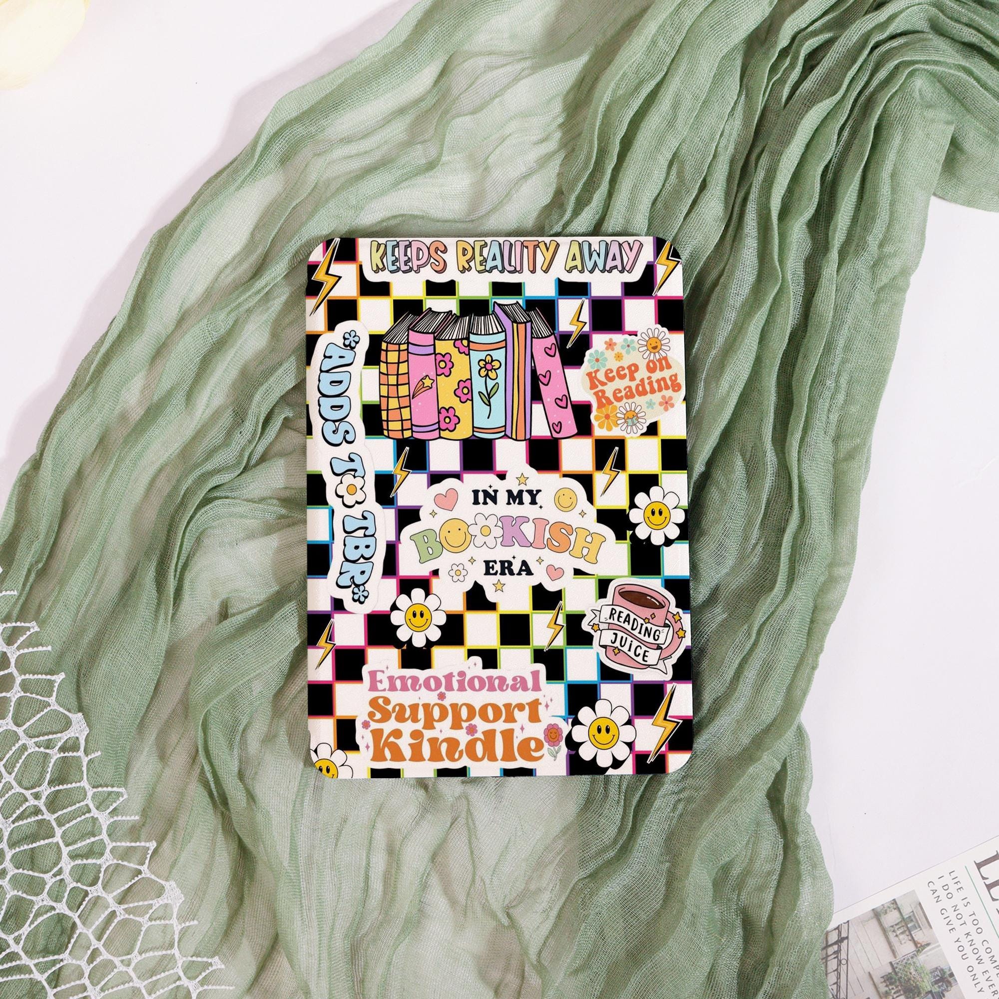 Bookish Era Colorful Checker Custom Kindle Case & Strap Kindle 10/11/12th 2024 Colorsoft Paperwhite 10/11/12th Kindle Oasis 2/3,Kobo Cover