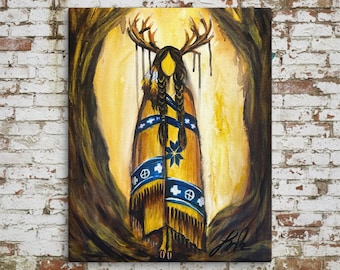 Deer Woman | Original Painting, Canvas Giclée | Contemporary Indigenous Fine Art by Layne Polzin