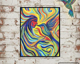 Giclée MATTE GICLÉE Print of Hummingbird Art – Cherokee Medicine Man - Frame Not Included