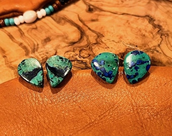 Juniper & Ink Statement Studs | Old-Stock Arizona Bluebird Mine Azurite-Malachite | Pear-Shaped Statement Earrings