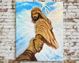 Lienzo impreso "La mano que me guía" / Jesús me guía, arte mural cristiano, obra de arte de fe, lienzo espiritual, regalo religioso, arte de guía.