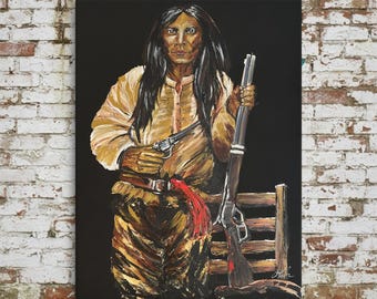 Ned Christie Cherokee Warrior Canvas Print Native American Portrait Original Art WaLeLa Studios