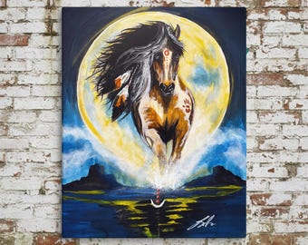 Moon Spirit | Spirit Horse & Full Moon Art | Contemporary Fine Art | Museum-quality Fine Art Giclée by Layne Polzin