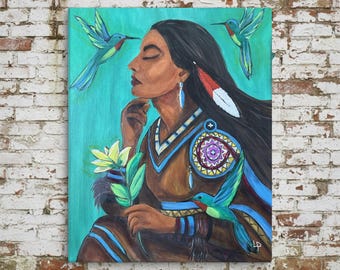 Layne Polzin Artwork, Hummingbird Prayer Canvas | Museum-Quality Giclée | 16X20 In