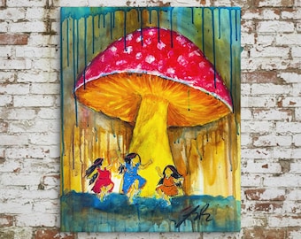 The Little Ones Who Danced Through the Rain | Contemporary Indigenous Fine Art | Museum-quality Fine Art Giclée by Layne Polzin