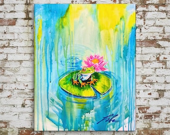 Lily King | Colorful Frog & Water Lily Art | Contemporary Indigenous Fine Art | Museum-quality Fine Art Giclée by Layne Polzin