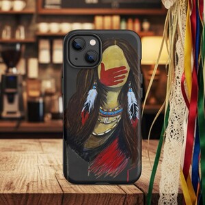 MMIW Red Hand Painting Tough Case for iPhone®, Silenced Not Forgotten, Native American Woman Art, Indigenous Awareness Artwork