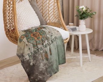 Turtle Spirit Sherpa Blanket – Native Art Rustic Fleece Throw