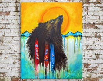 The Bear That Carried the Sun | Black Bear & Mountain Symbolic Art | Contemporary Fine Art | Museum-quality Fine Art Giclée by Layne Polzin