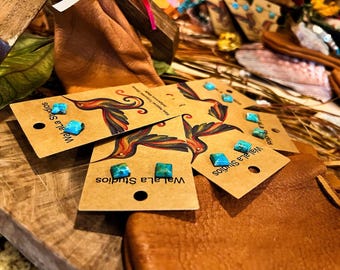Desert Princess Peak Turquoise Stud Earrings | Raw Natural Turquoise Stone Earrings | Indigenous Southwestern Jewelry | WALELA Studios