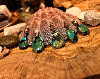 Sweetgrass & Whiskey Turquoise Pendants - Nevada Blackjack Genuine Turquoise - Cherokee Handmade Jewelry - with 18” Sterling Silver Chain