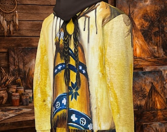 Deer Woman Standing Tall Wrap Slumber Hoodie | Contemporary Indigenous Fine Art | Museum-quality Fine Art Giclée by Layne Polzin