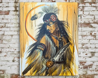 Notorisk Cree Giclée-canvastryck, porträtt av en amerikansk ursprungsbefolkning (Layne Polzin Art)
