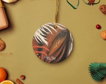 Native Christmas Ornament – Whisperwind Sentinel | Double-Sided Ceramic Holiday Tree Decor